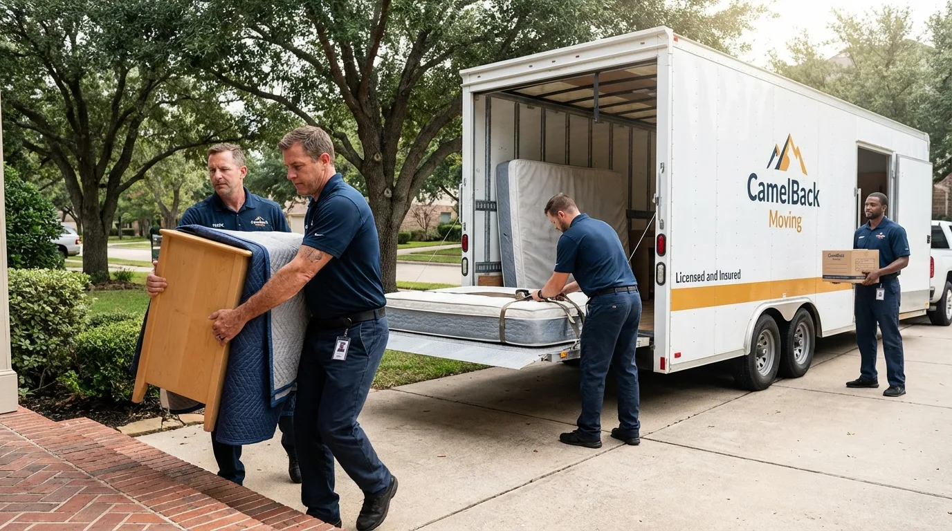 Crew loading residential truck for cross-state move from Cashmere, WA