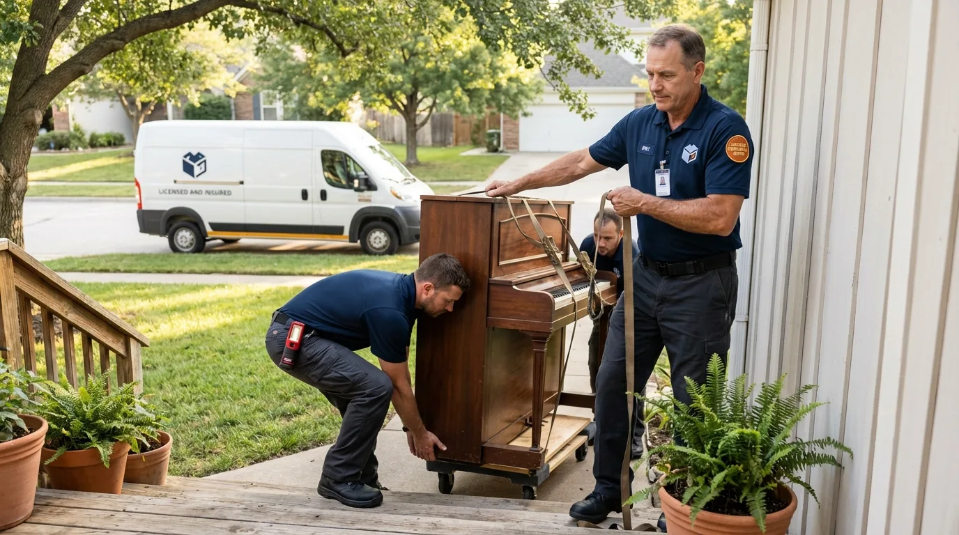 Licensed piano movers securing grand piano in Cashmere, WA