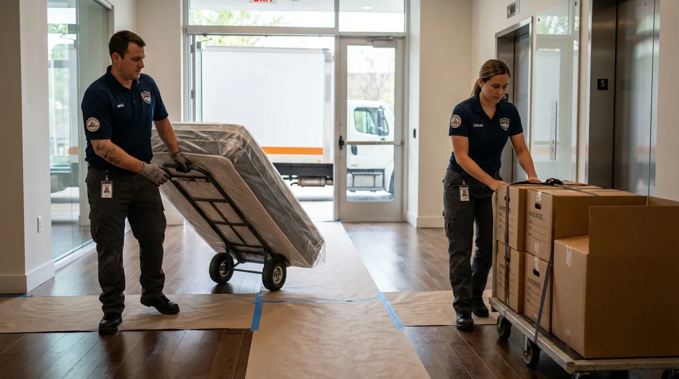 Professional apartment movers loading elevator in Cashmere, WA