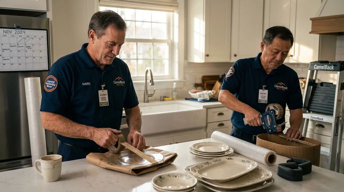 Professional crew packing kitchen dishware in Cashmere, WA